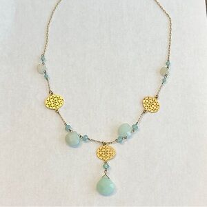Chic Gold and Blue Pendant‎ Necklace. Costume Jewelry